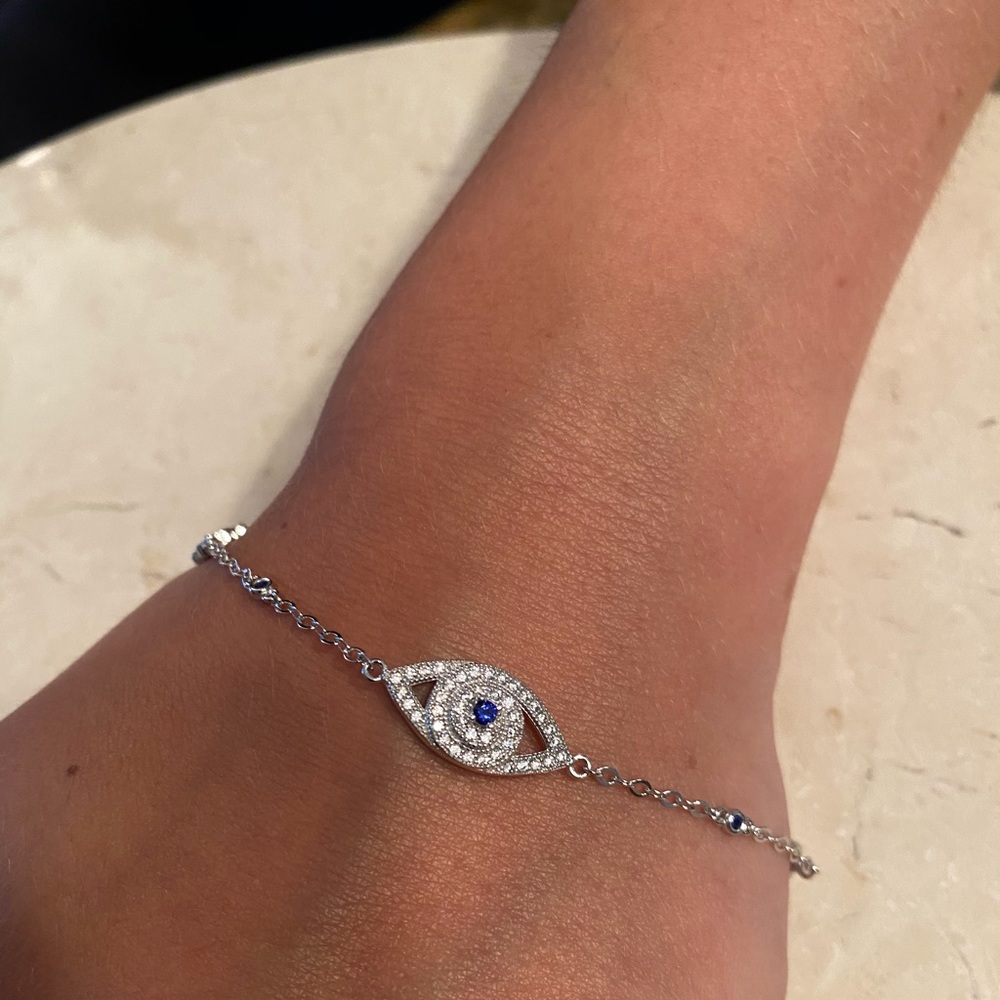 Sterling Silver CZ Evil Eye & MOP Hamsa Bracelet - Picture 4 of 13